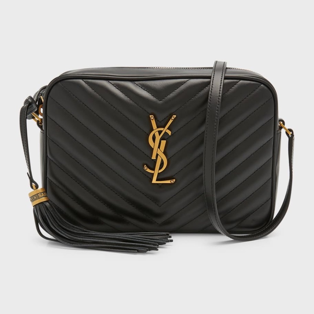 YSL Quilted Calfskin Monogram Lou Camera Bag Grey